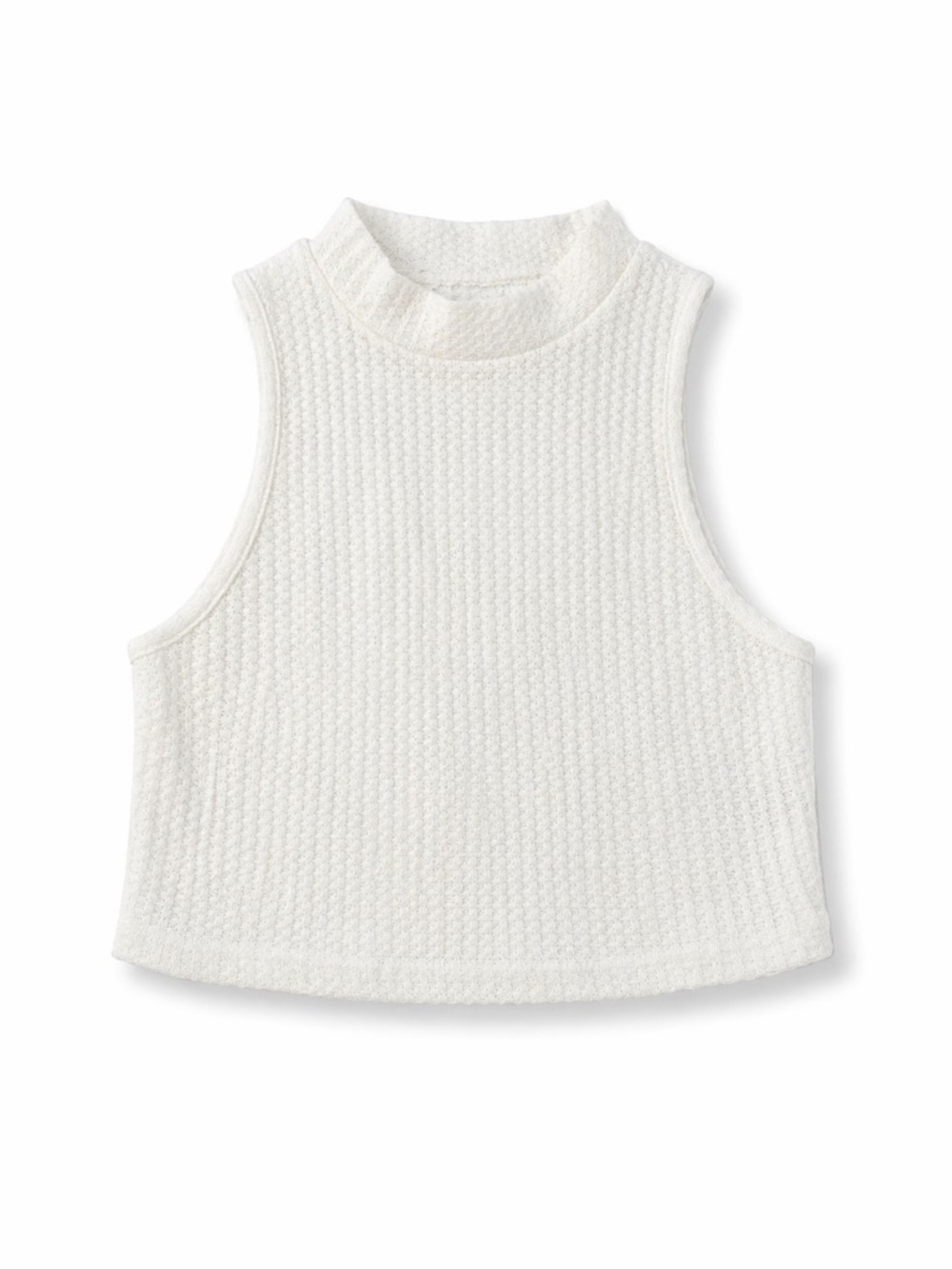 White Ribbed Knit Crop Tank Mock Neck Sleeveless Top Minimalist - Picture 2 of 3